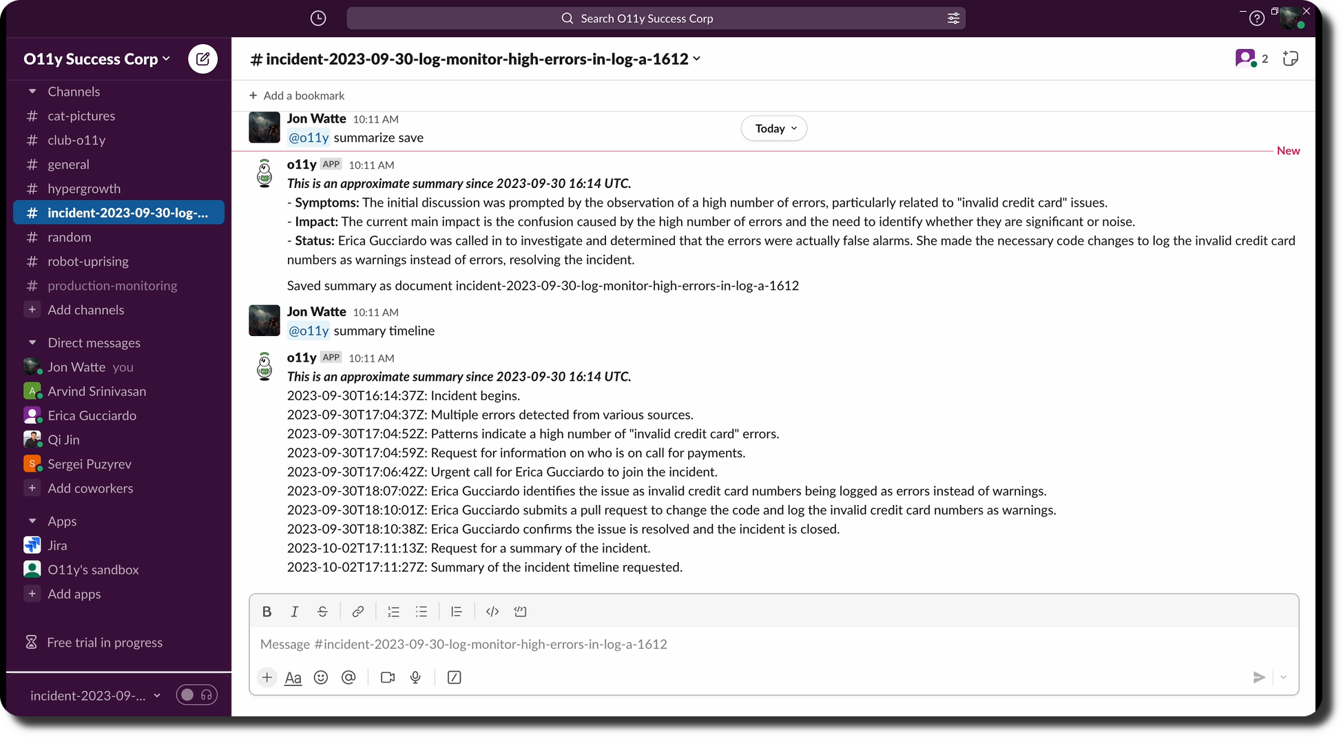 Slack Assistant Summary and Timeline
